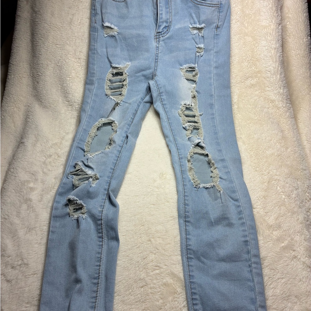 SHEIN Light Blue Ripped Skinny Jeans